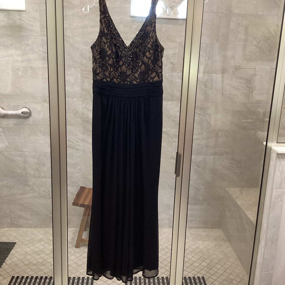 David's Bridal Black Empire Embellished Maxi Gown